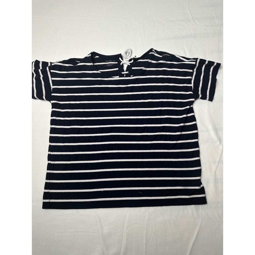 Striped‎ T-Shirt Women's Short Sleeve Lace Up Neckline Casual Top XL